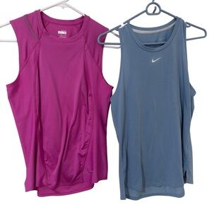 Bundle 2 Nike Women's sleeveless athletic Tank Tops - Fuchsia and charcoal Blue